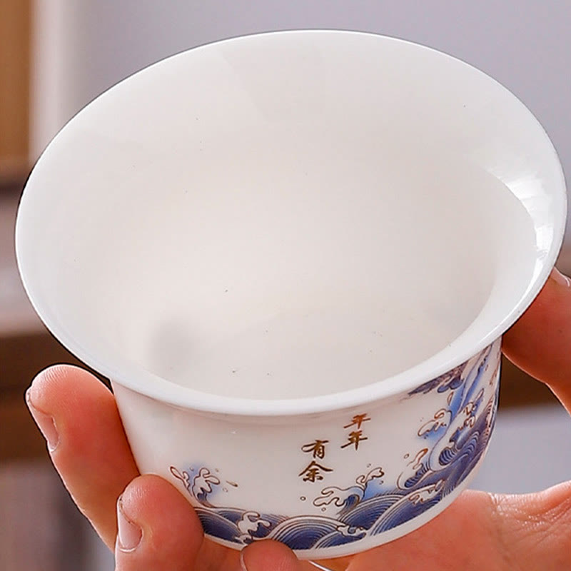 White Porcelain Gaiwan Tea Cup with Lid - Zen Decor