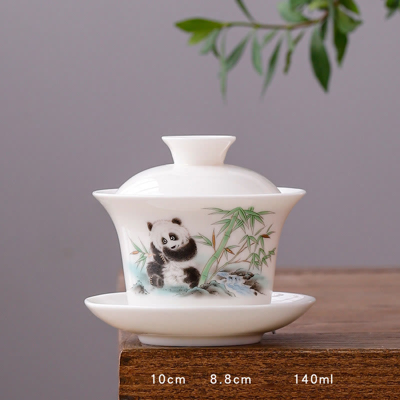 White Porcelain Gaiwan Tea Cup with Lid - Zen Decor