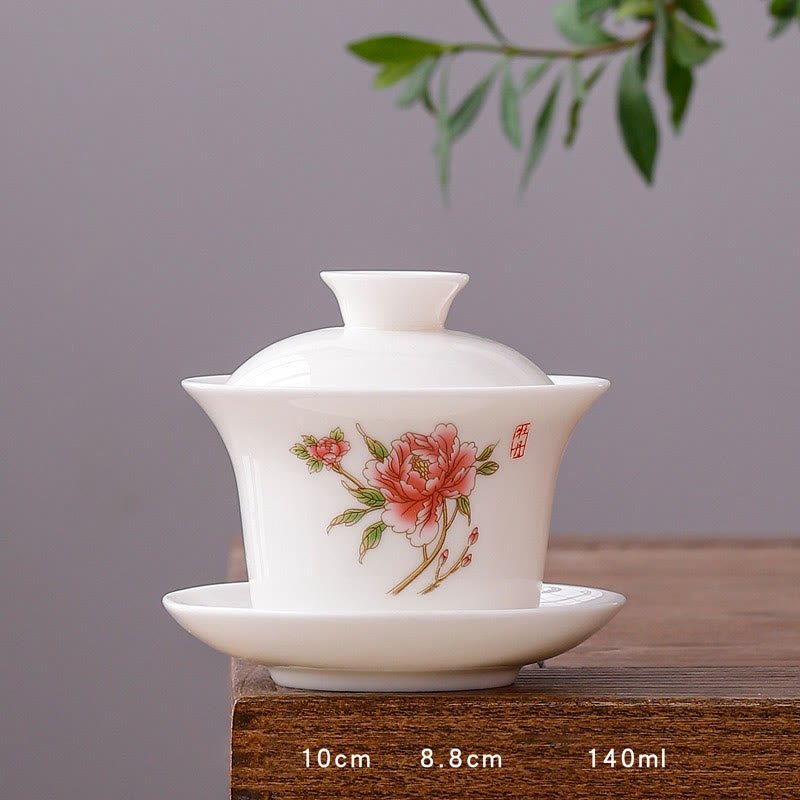 White Porcelain Gaiwan Tea Cup with Lid - Zen Decor