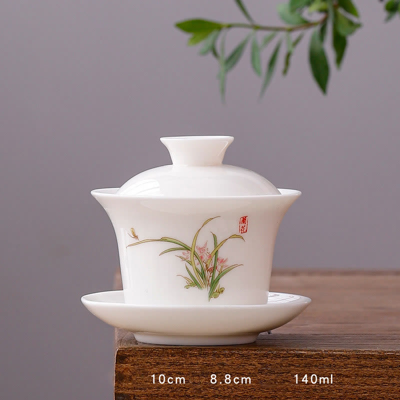 White Porcelain Gaiwan Tea Cup with Lid - Zen Decor