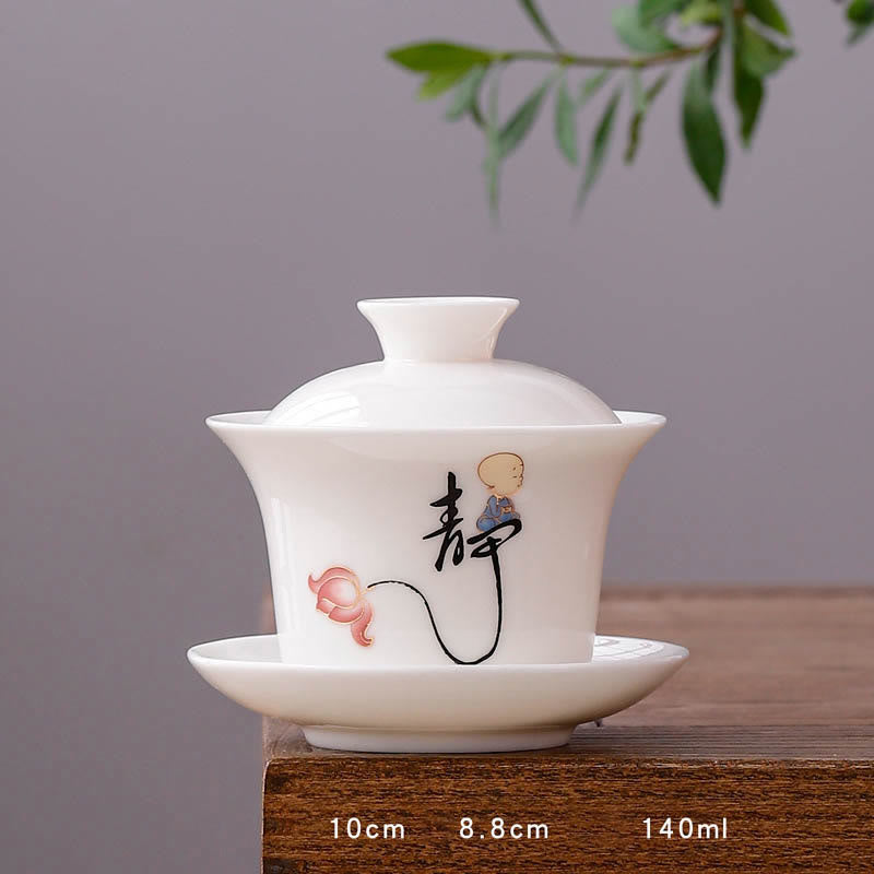 White Porcelain Gaiwan Tea Cup with Lid - Zen Decor