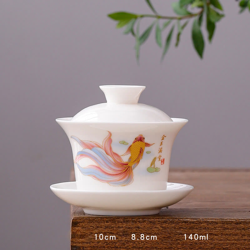 White Porcelain Gaiwan Tea Cup with Lid - Zen Decor