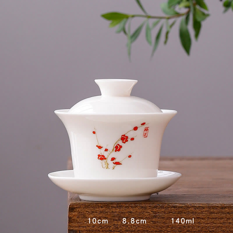 White Porcelain Gaiwan Tea Cup with Lid - Zen Decor