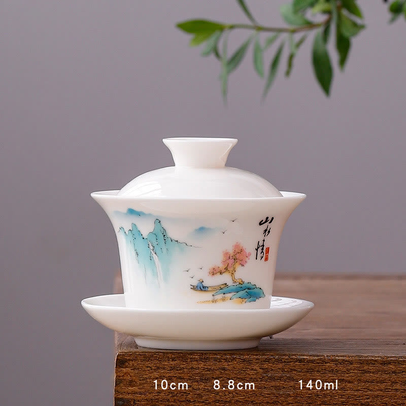 White Porcelain Gaiwan Tea Cup with Lid - Zen Decor