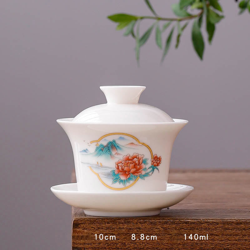 White Porcelain Gaiwan Tea Cup with Lid - Zen Decor