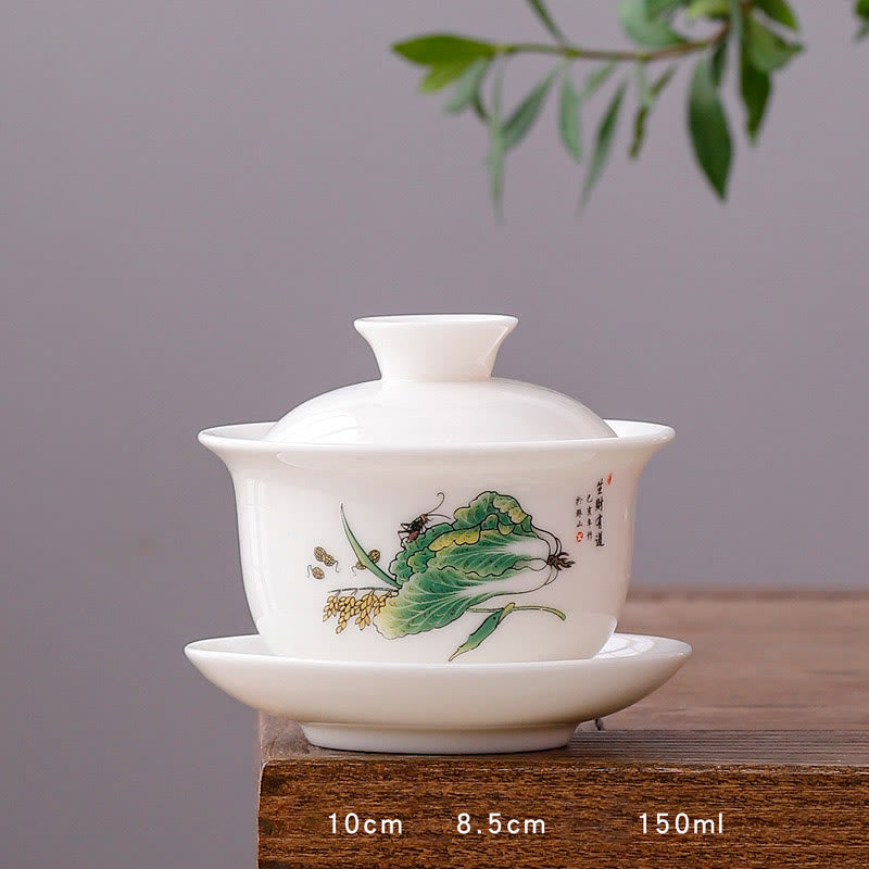 White Porcelain Gaiwan Tea Cup with Lid - Zen Decor