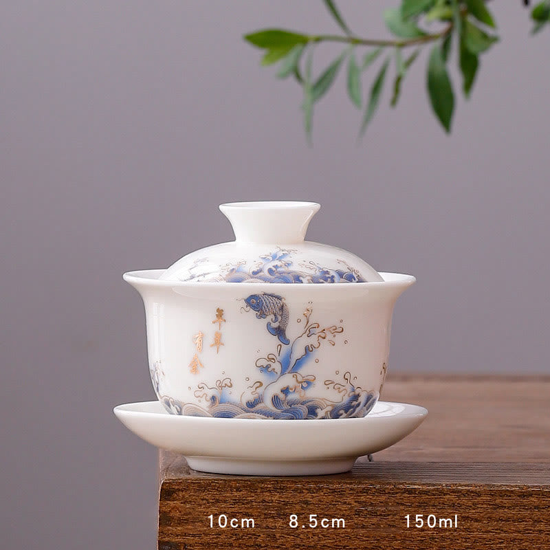 White Porcelain Gaiwan Tea Cup with Lid - Zen Decor