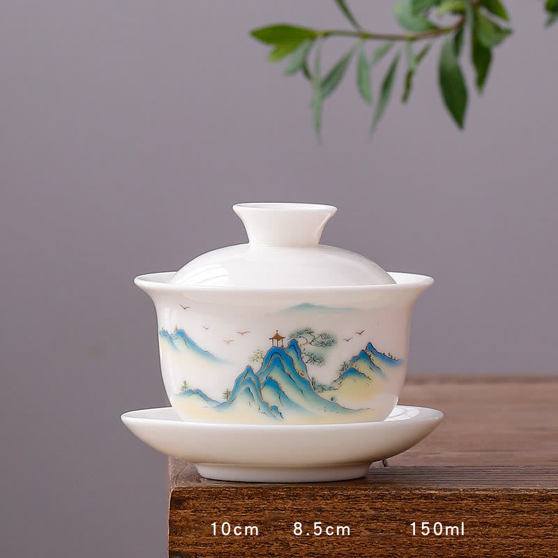 White Porcelain Gaiwan Tea Cup with Lid - Zen Decor