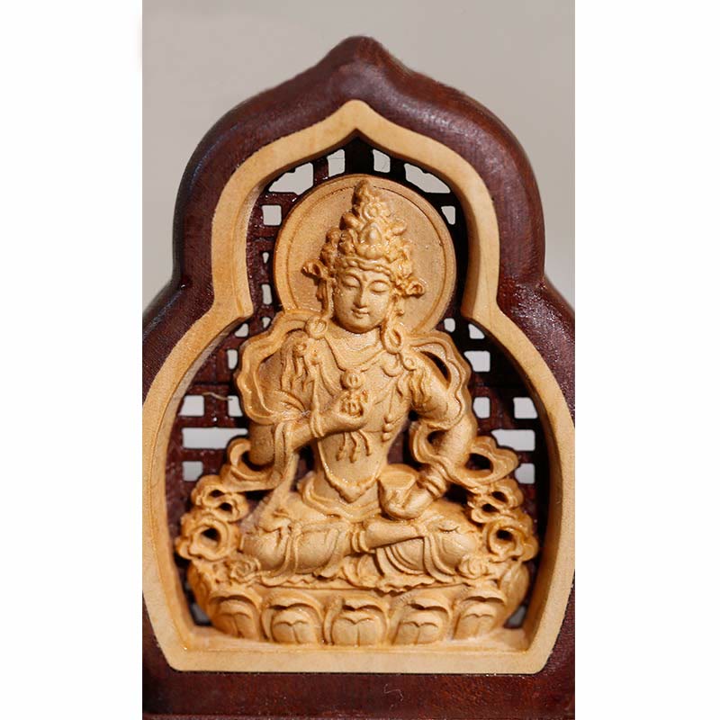 Wood Engraved Vajrasattva Buddha Statue 7x7.5cm Compassion