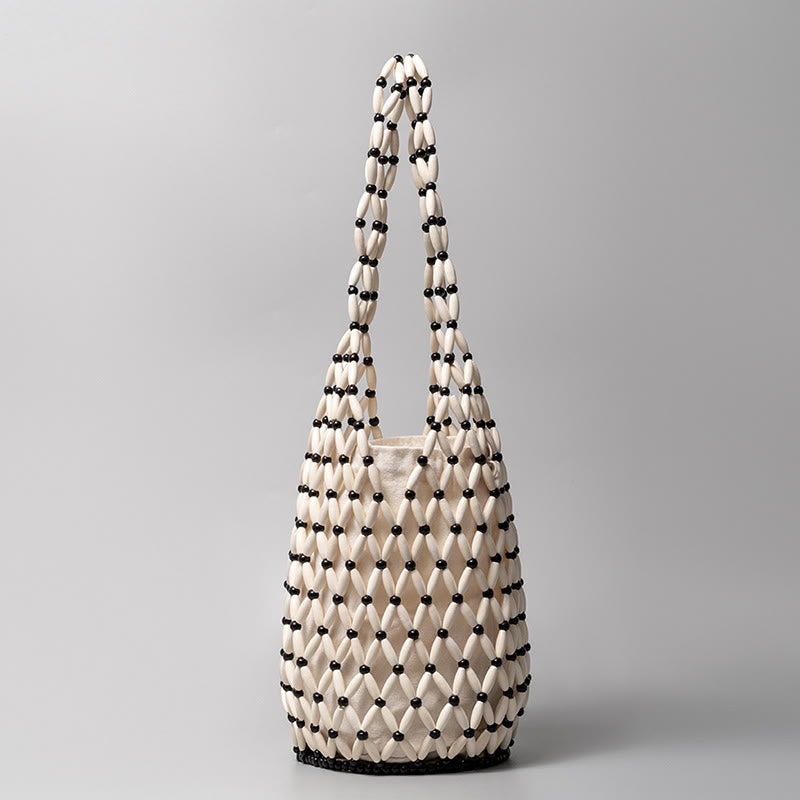Wooden Beads Bucket Shoulder Bag for Spiritual Accessories