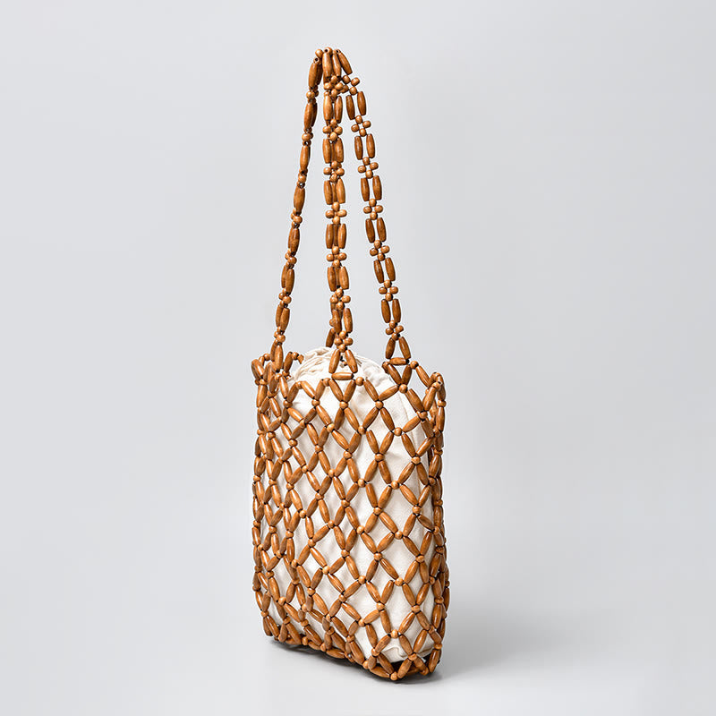 Wooden Beads Hand-Woven Shoulder Bag for Spiritual Accessories