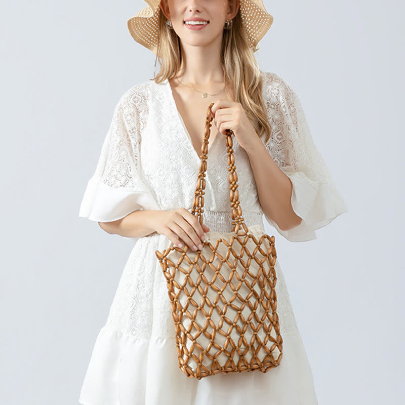 Wooden Beads Hand-Woven Shoulder Bag for Spiritual Accessories