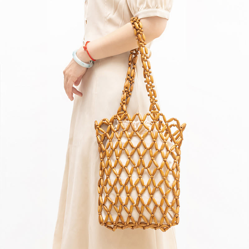 Wooden Beads Hand-Woven Shoulder Bag for Spiritual Accessories