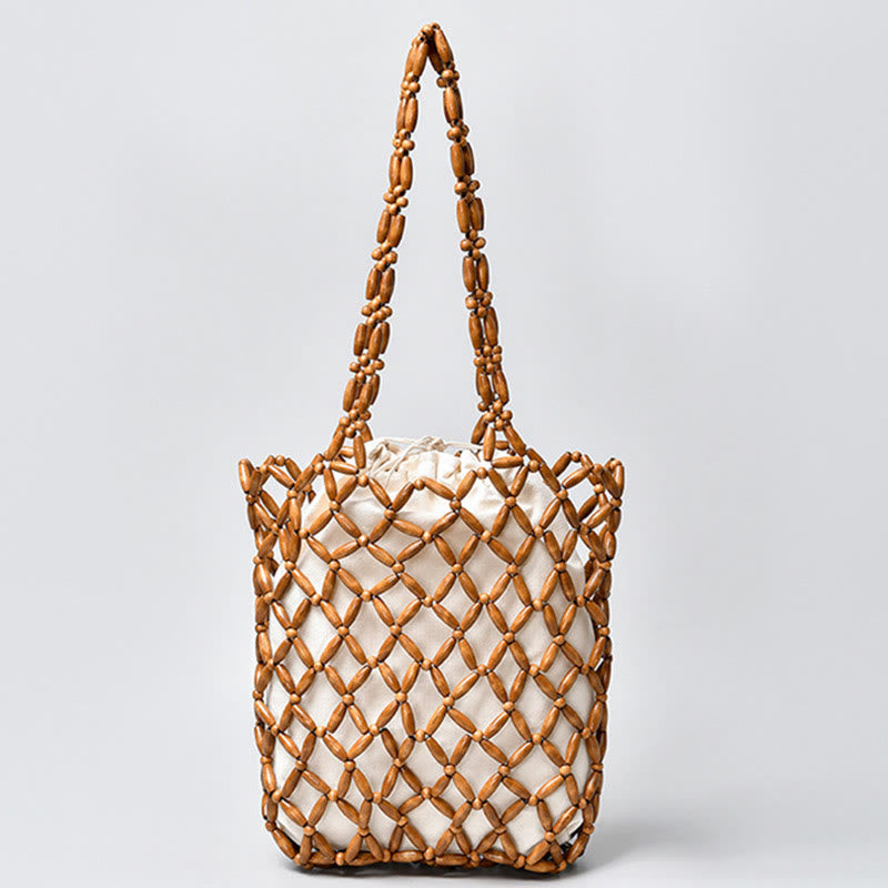 Wooden Beads Hand-Woven Shoulder Bag for Spiritual Accessories