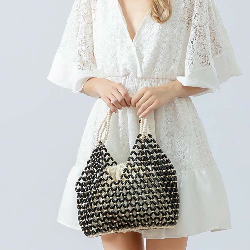 Wooden Beads Shoulder Bag | Eco-Friendly Yoga Tote 27cm