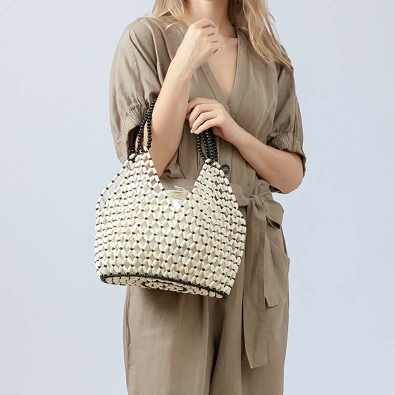 Wooden Beads Shoulder Bag | Eco-Friendly Yoga Tote 27cm