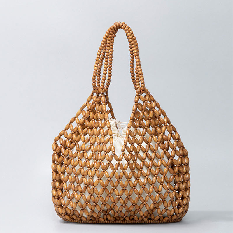 Wooden Beads Shoulder Bag | Eco-Friendly Yoga Tote 27cm