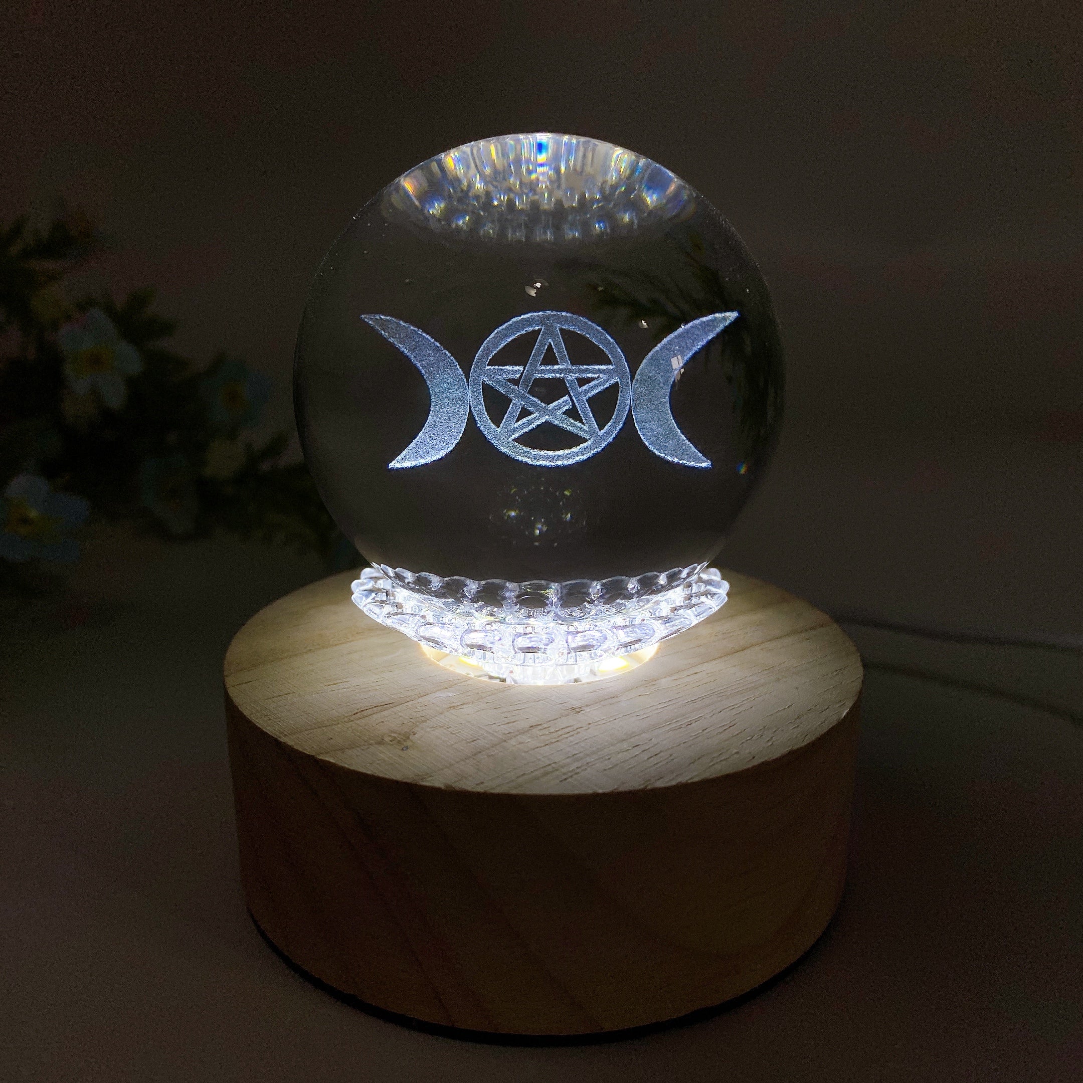 Wooden Crystal Healing Lamp with USB Spinning Stand 8cm
