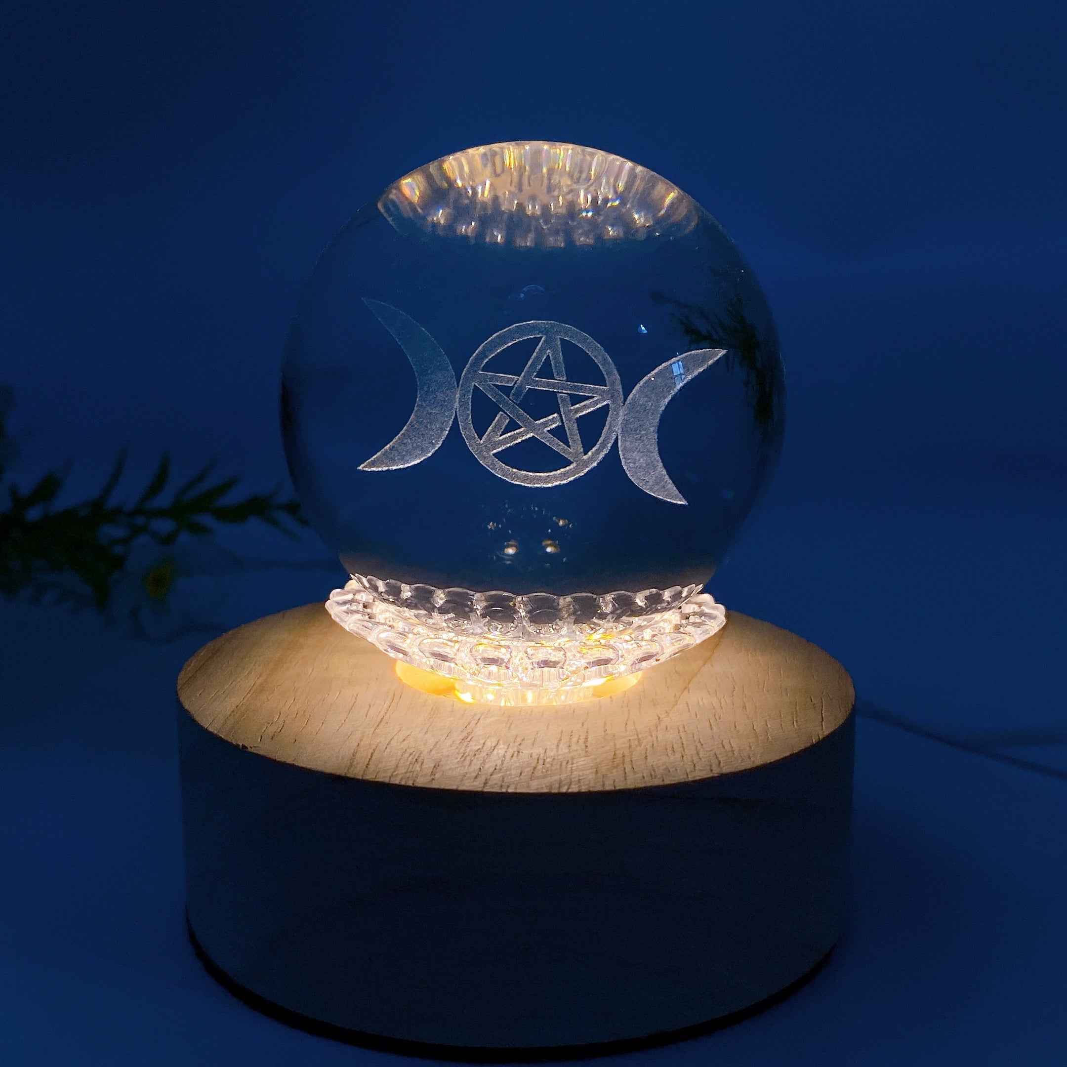 Wooden Crystal Healing Lamp with USB Spinning Stand 8cm