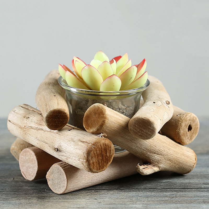 Wooden Spiritual Candlestick for Meditation Altar 14x14x8cm