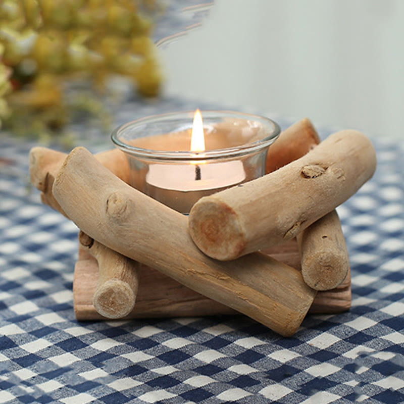 Wooden Spiritual Candlestick for Meditation Altar 14x14x8cm