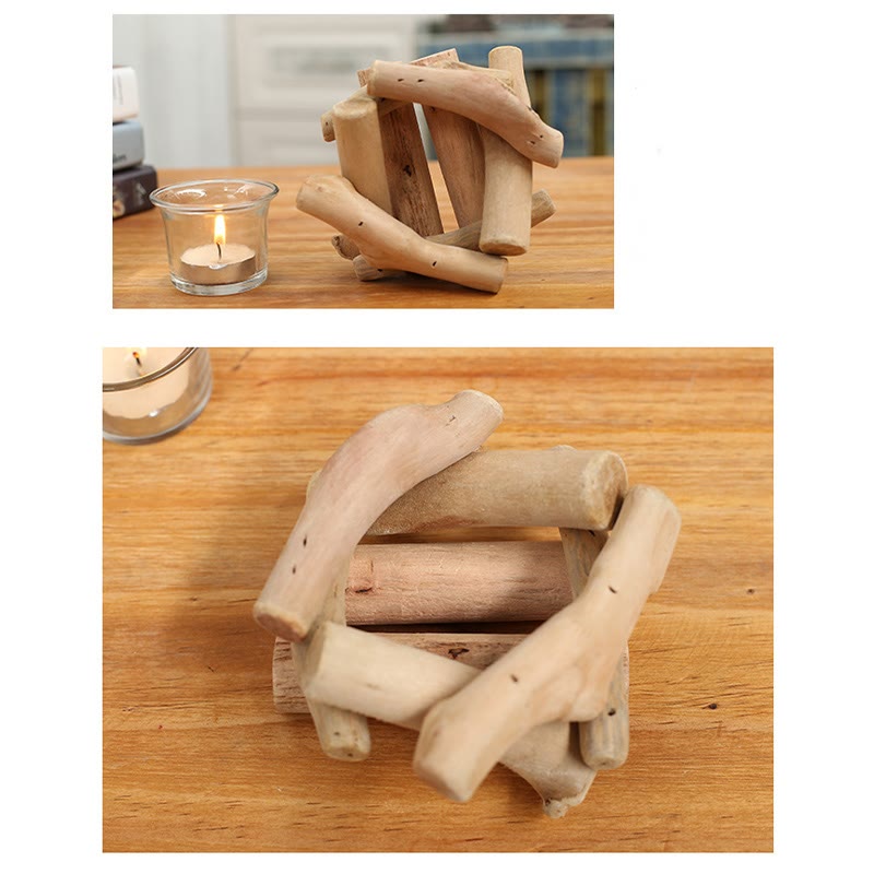 Wooden Spiritual Candlestick for Meditation Altar 14x14x8cm