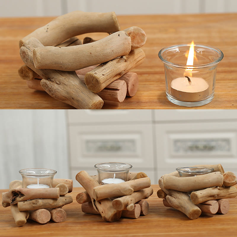 Wooden Spiritual Candlestick for Meditation Altar 14x14x8cm