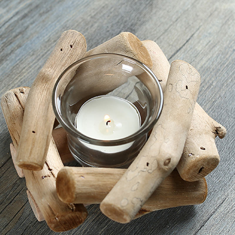 Wooden Spiritual Candlestick for Meditation Altar 14x14x8cm