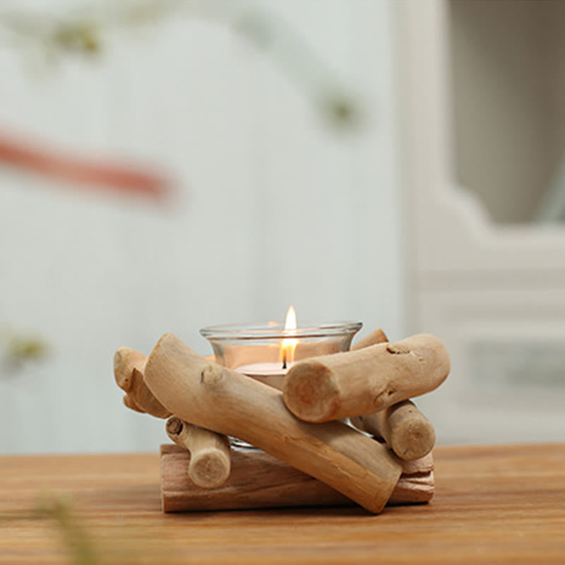 Wooden Spiritual Candlestick for Meditation Altar 14x14x8cm
