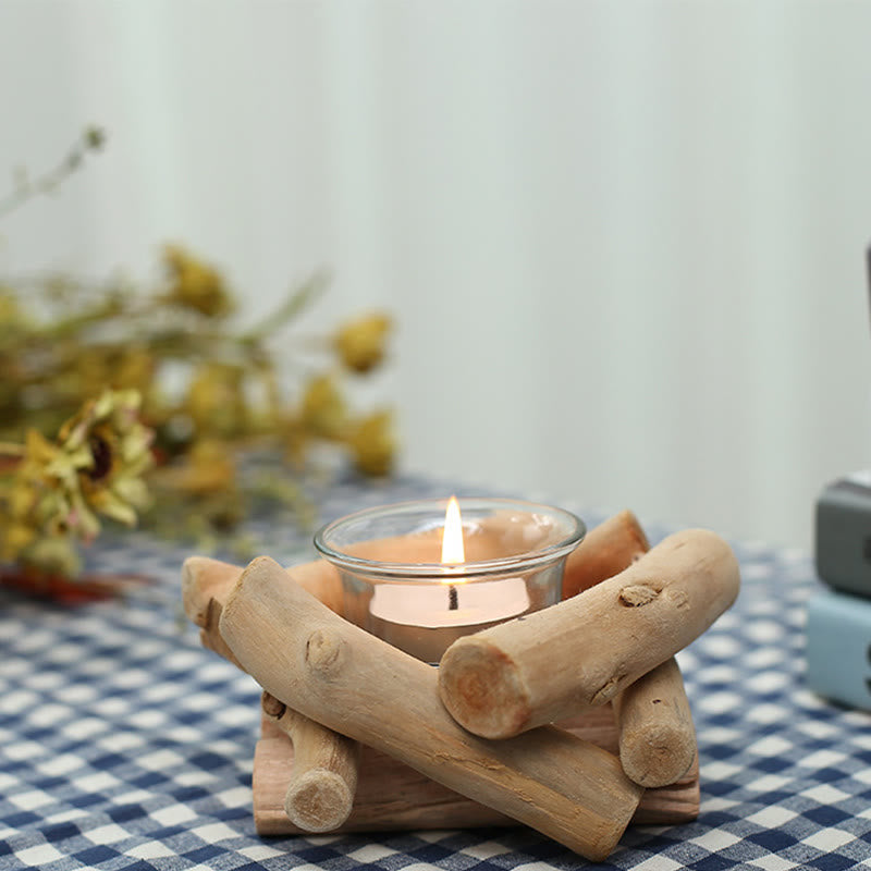 Wooden Spiritual Candlestick for Meditation Altar 14x14x8cm