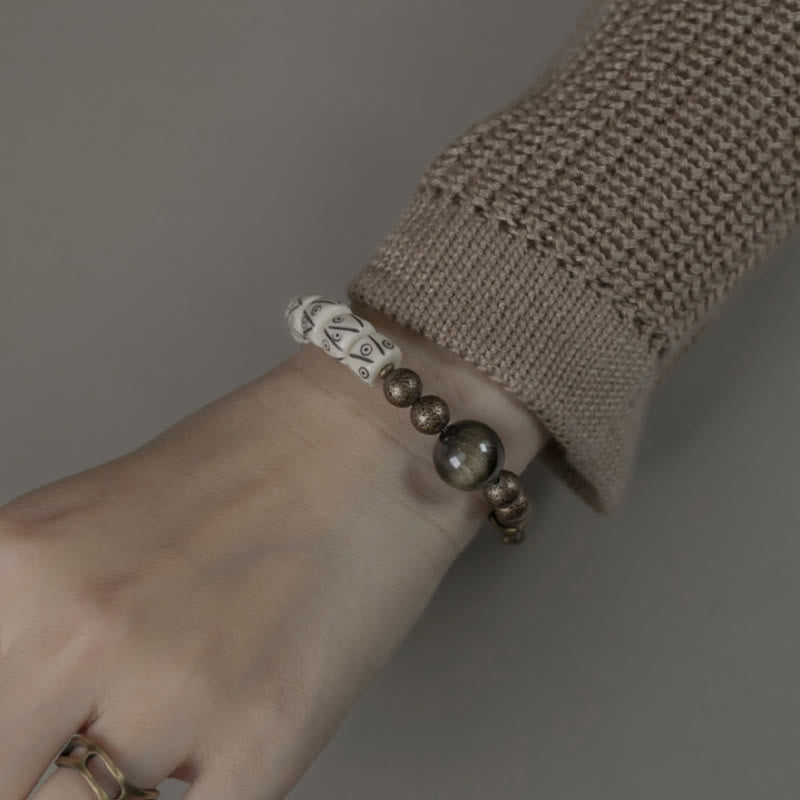 Yak Bone Gold Sheen Obsidian Strength Bracelet Unisex