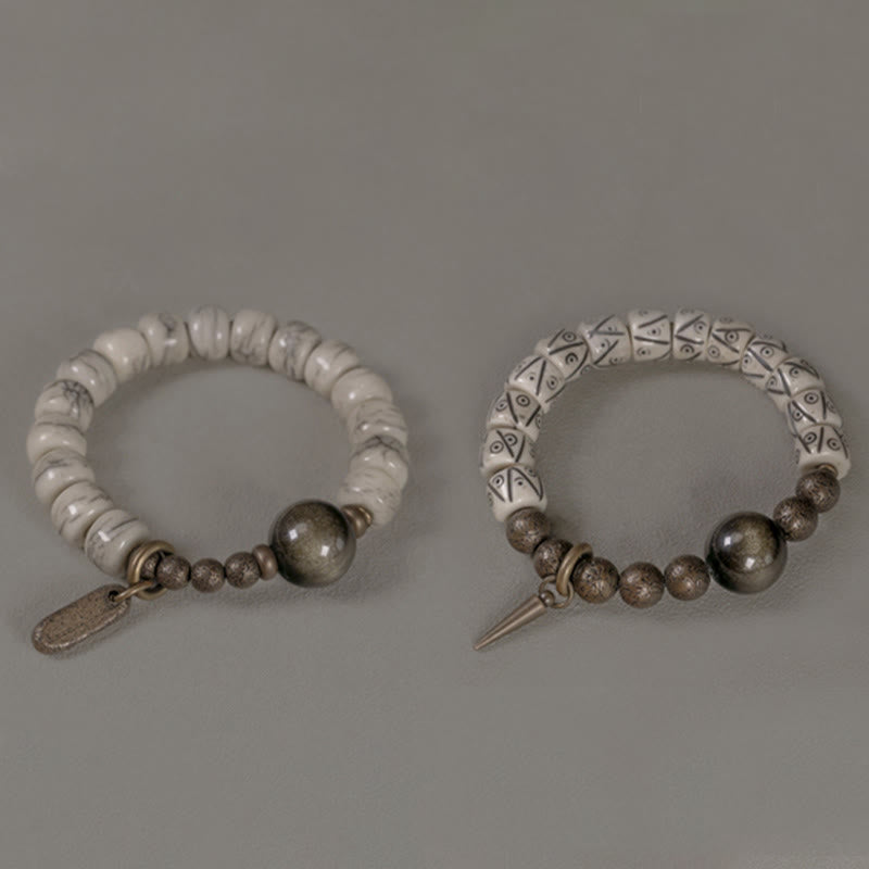 Yak Bone Gold Sheen Obsidian Strength Bracelet Unisex