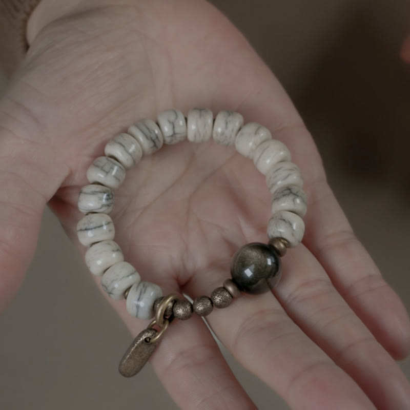 Yak Bone Gold Sheen Obsidian Strength Bracelet Unisex