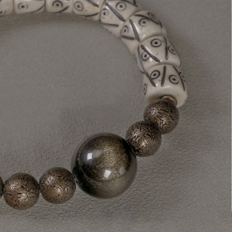 Yak Bone Gold Sheen Obsidian Strength Bracelet Unisex