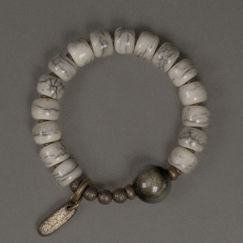 Yak Bone Gold Sheen Obsidian Strength Bracelet Unisex