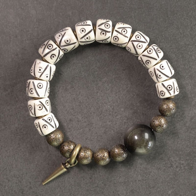 Yak Bone Gold Sheen Obsidian Strength Bracelet Unisex