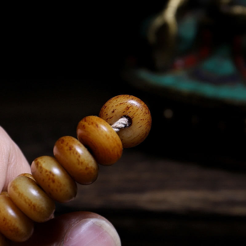 Yak Bone Protection Bracelet with Three-eyed Dzi Bead - 108 Beads