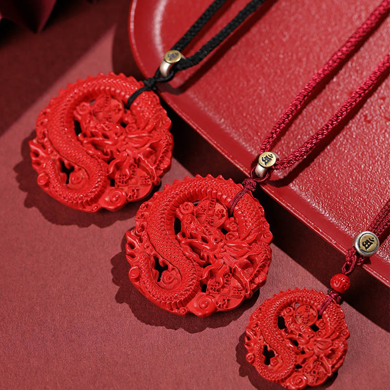 Year of the Dragon Cinnabar Copper Coin Luck Necklace