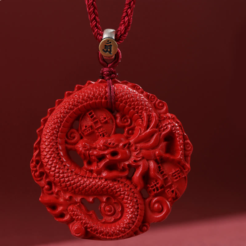 Year of the Dragon Cinnabar Copper Coin Luck Necklace