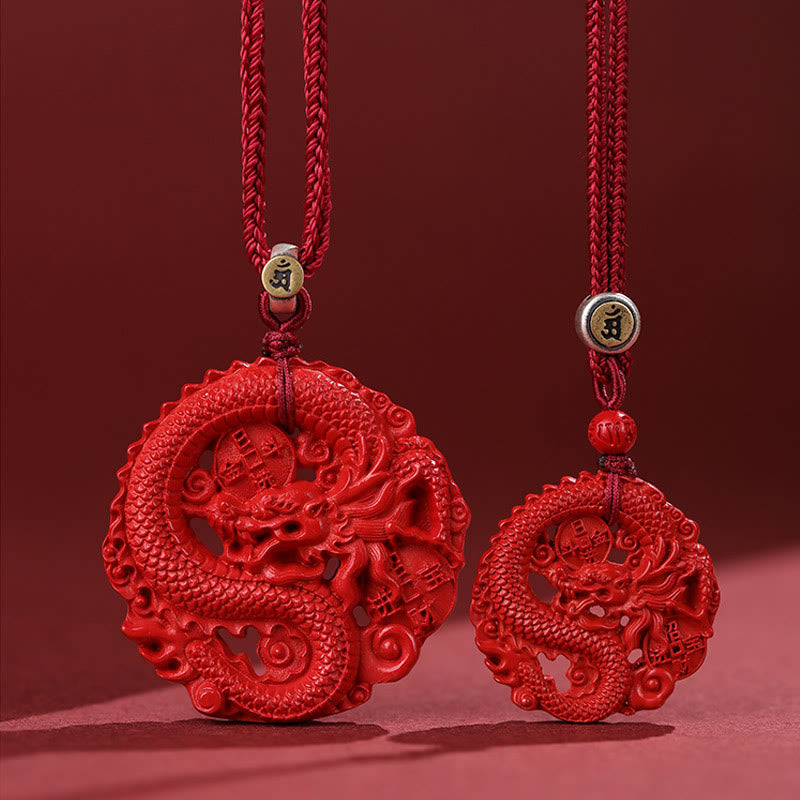 Year of the Dragon Cinnabar Copper Coin Luck Necklace
