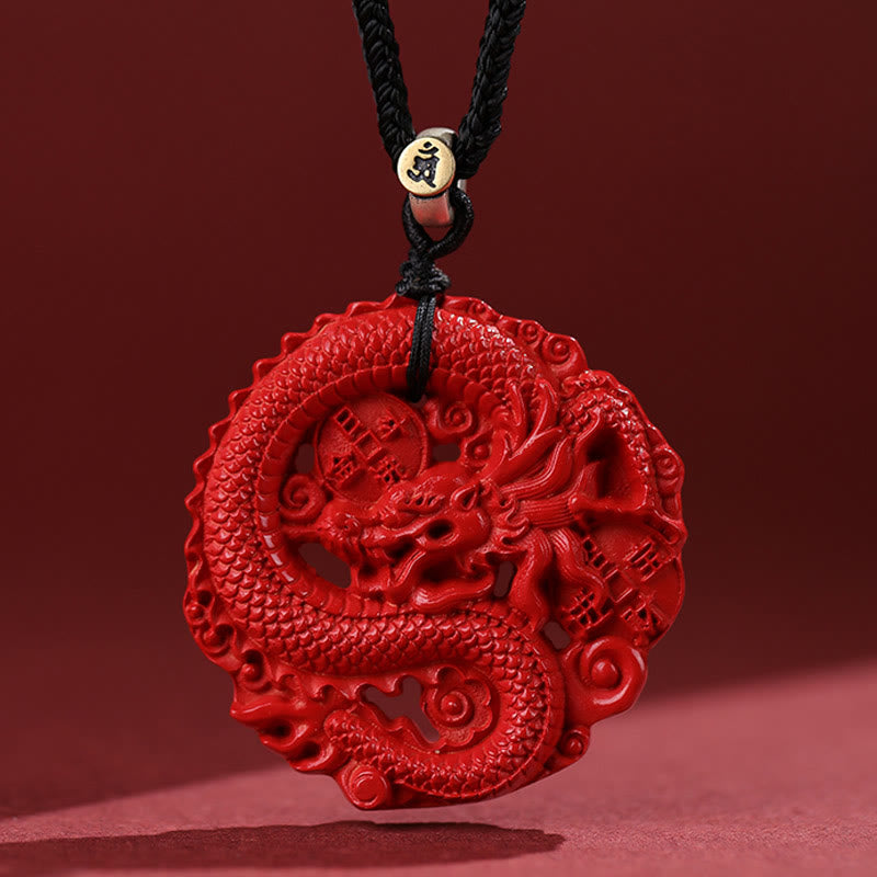 Year of the Dragon Cinnabar Copper Coin Luck Necklace
