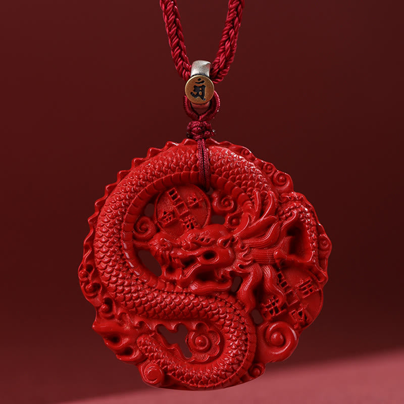 Year of the Dragon Cinnabar Copper Coin Luck Necklace