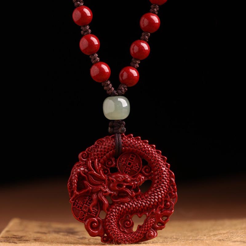 Year Of The Dragon Cinnabar Hetian Jade Necklace Pendant