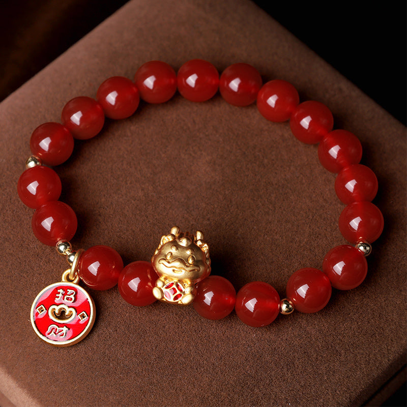 Year of the Dragon Red Agate Fortune Bracelet 8mm