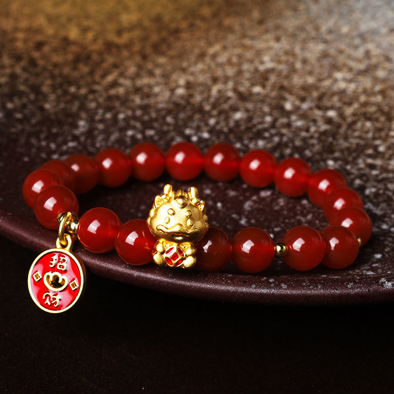 Year of the Dragon Red Agate Fortune Bracelet 8mm