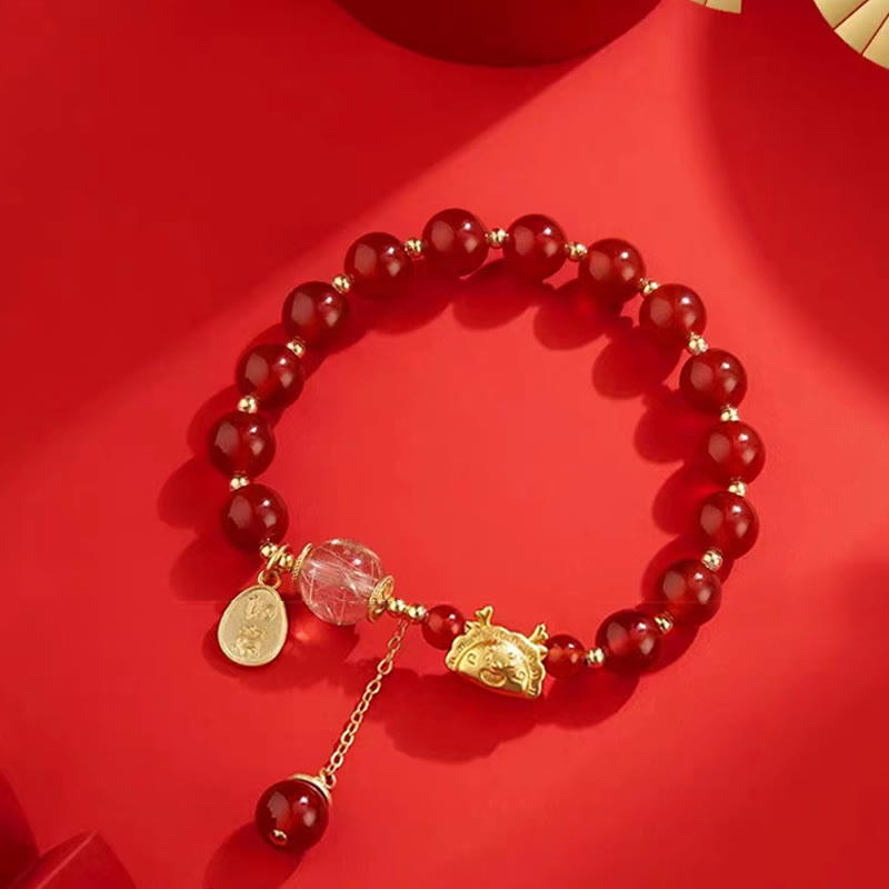 Year of the Dragon Red Agate Luck Bracelet 14-16cm