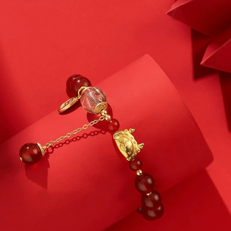 Year of the Dragon Red Agate Luck Bracelet 14-16cm