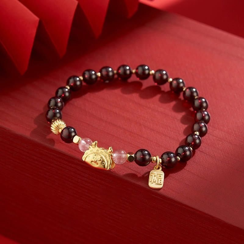 Year of the Dragon Red Agate Luck Bracelet 14-16cm
