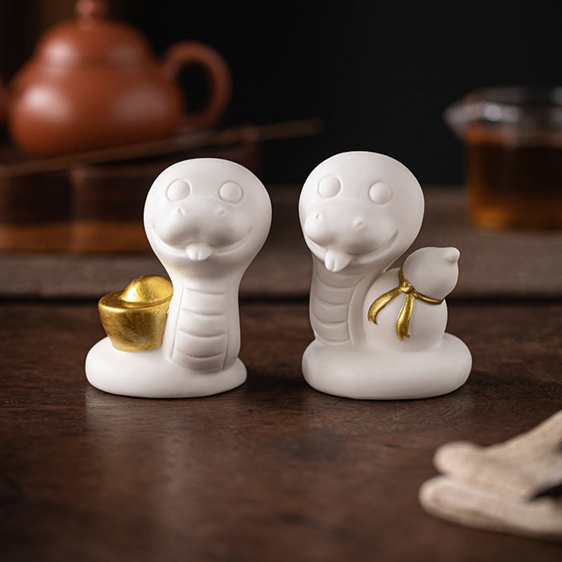 Year of the Snake Ceramic Gourd and Ingot Figurine