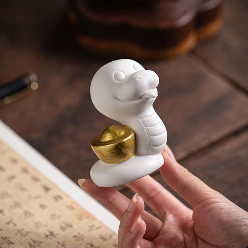 Year of the Snake Ceramic Gourd and Ingot Figurine